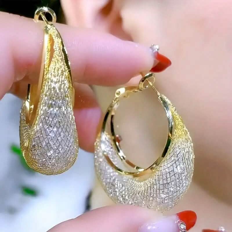 Elegant Crescent Mesh Hoop Earrings with Sparkling Cubic Zirconia DailySale