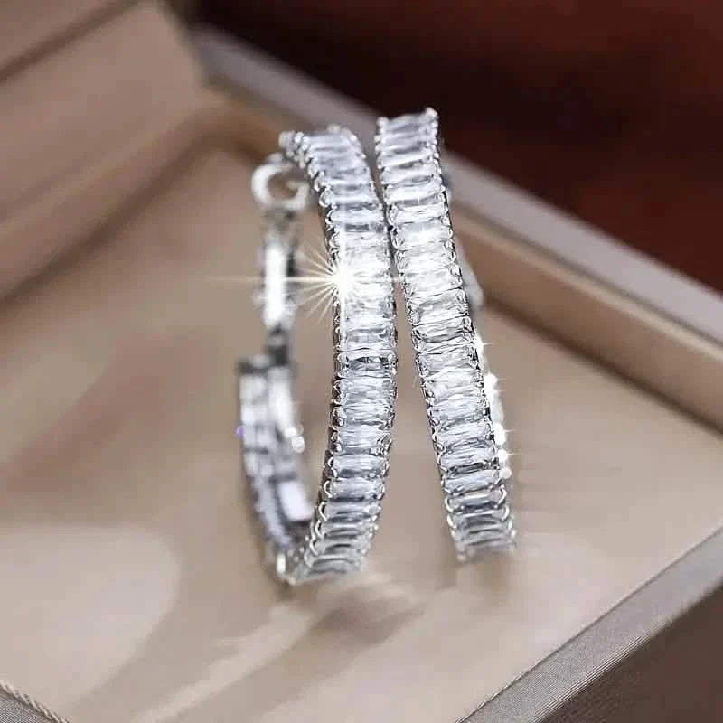 Elegant Full Rectangular Shiny Fit Square Decorative Hoop Earrings DailySale