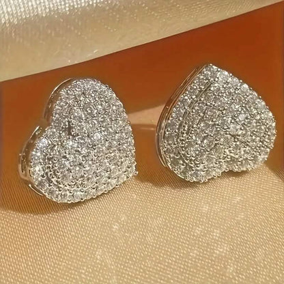 Elegant Heart-Shaped Zirconia Stud Earrings DailySale