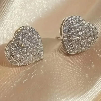 Elegant Heart-Shaped Zirconia Stud Earrings DailySale