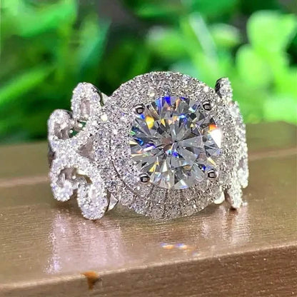 Elegant Promise Ring Trendy Halo Design Silver Plated Paved Shining Rhinestone Engagement/ Wedding Ring DailySale