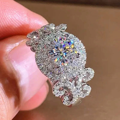 Elegant Promise Ring Trendy Halo Design Silver Plated Paved Shining Rhinestone Engagement/ Wedding Ring DailySale