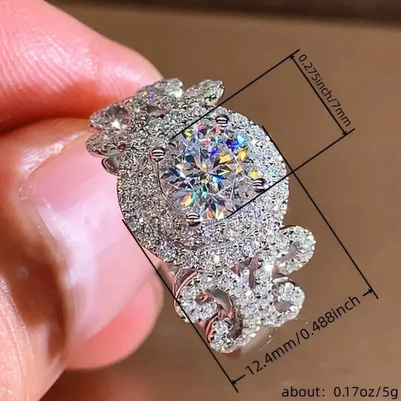 Elegant Promise Ring Trendy Halo Design Silver Plated Paved Shining Rhinestone Engagement/ Wedding Ring DailySale