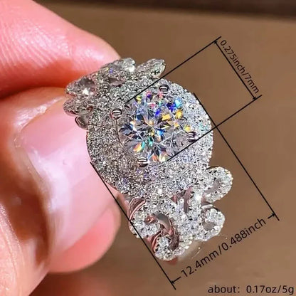 Elegant Promise Ring Trendy Halo Design Silver Plated Paved Shining Rhinestone Engagement/ Wedding Ring DailySale