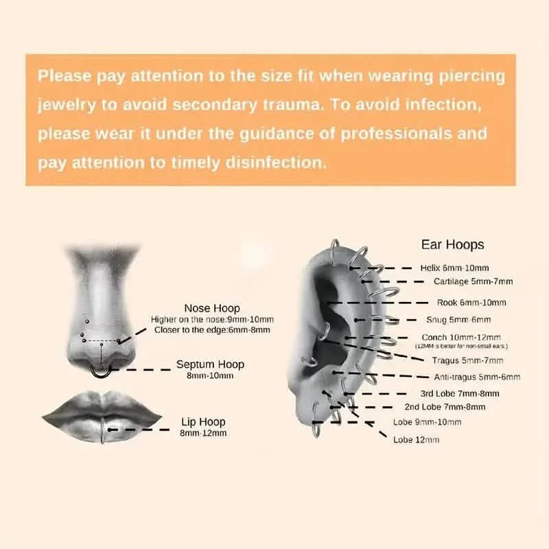 Elegant Punk-Style Stainless Steel Nose Rings - Clip-On Non-Piercing Design DailySale