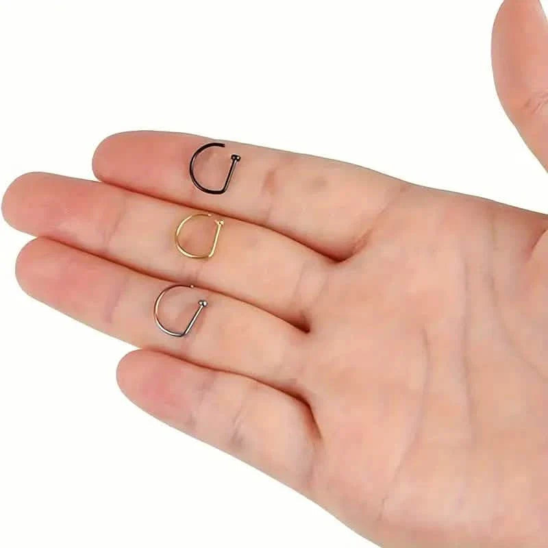 Elegant Punk-Style Stainless Steel Nose Rings - Clip-On Non-Piercing Design DailySale