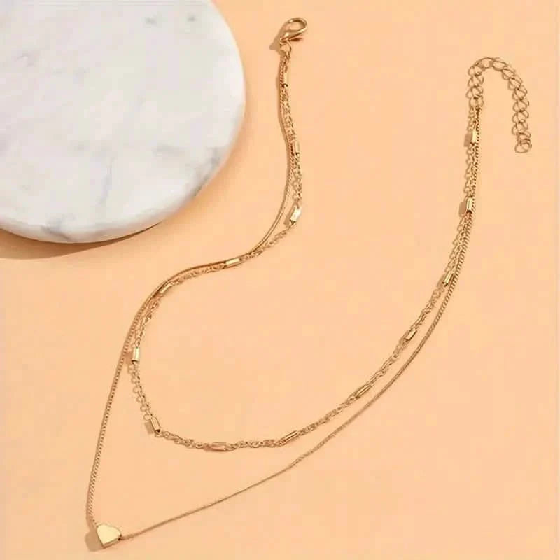 Elegant Simple Double Layer Choker Necklace with Heart Pendant DailySale