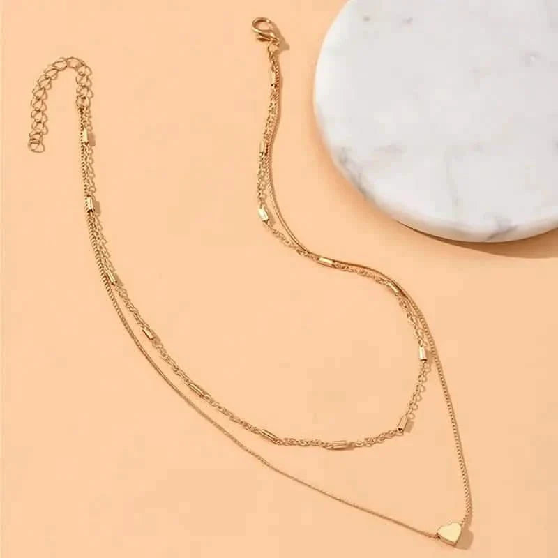 Elegant Simple Double Layer Choker Necklace with Heart Pendant DailySale