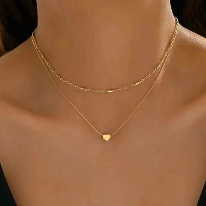 Elegant Simple Double Layer Choker Necklace with Heart Pendant DailySale