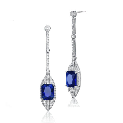 Elegant Sterling Silver Simulated with Rhodium Plated Sapphire Drop Earrings DailySale