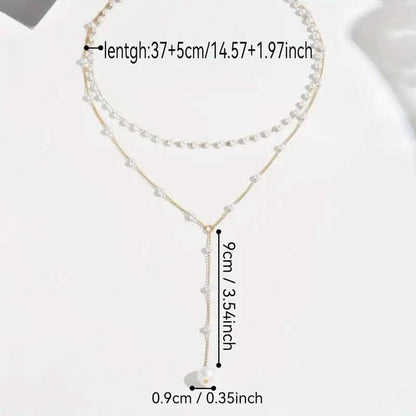 Elegant Vintage Style Double-Layer Pendant Necklace with Imitation Pearl Accents and Tassel Drop DailySale