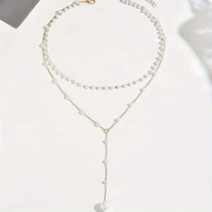 Elegant Vintage Style Double-Layer Pendant Necklace with Imitation Pearl Accents and Tassel Drop DailySale