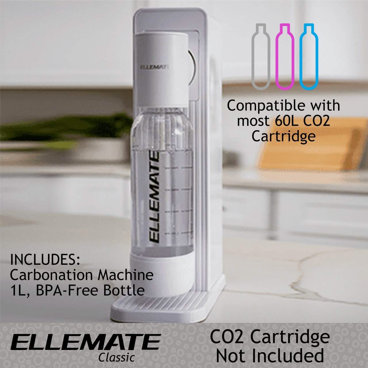 Ellemate Classic Carbonated Drink Maker, Seltzer Water with One-Push Fizz Technology, Cordless Carbonation for Bubbly Water DailySale
