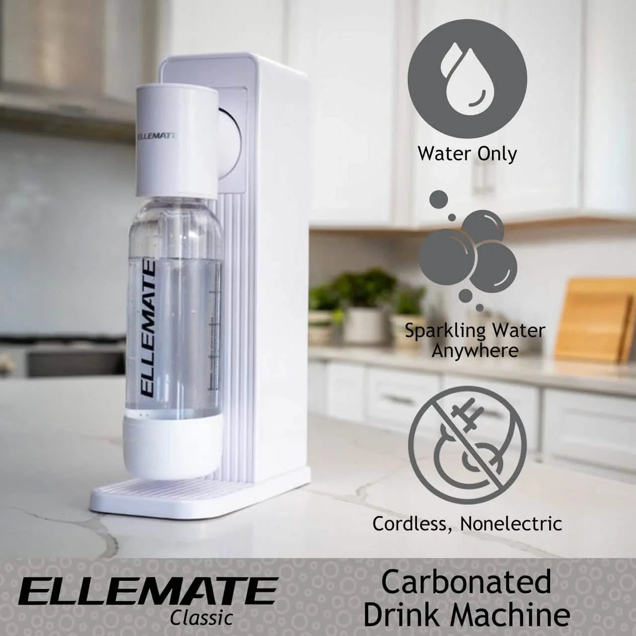 Ellemate Classic Carbonated Drink Maker, Seltzer Water with One-Push Fizz Technology, Cordless Carbonation for Bubbly Water DailySale