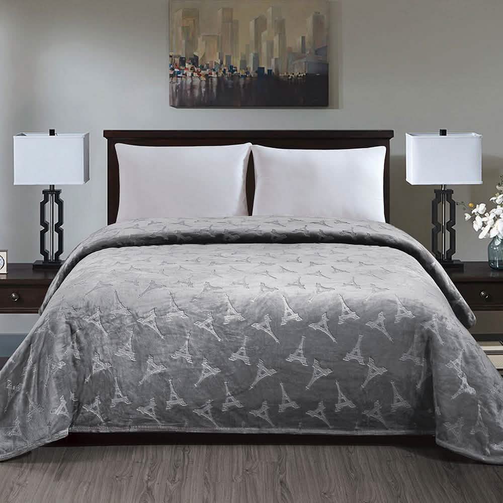 Embossed Premium Flannel Fleece Blanket - Eiffel Tower Design DailySale