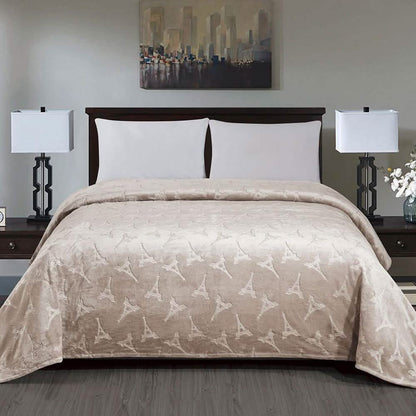 Embossed Premium Flannel Fleece Blanket - Eiffel Tower Design DailySale