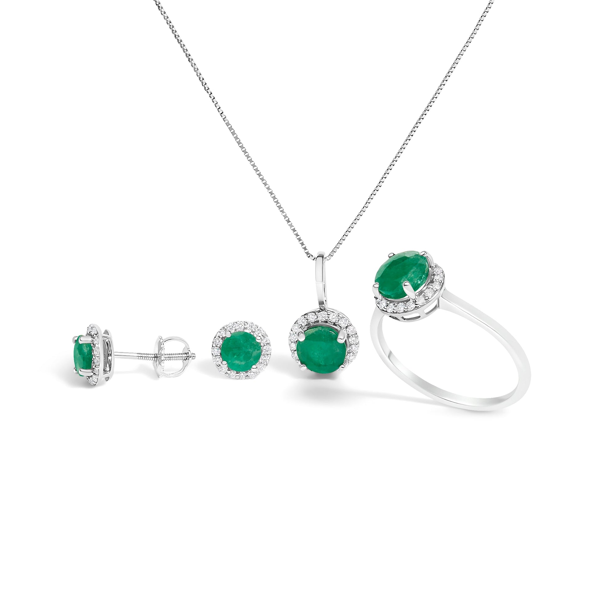 10K White Gold Purple Amethyst and 3/8 Cttw Diamond Halo Jewelry Set (Earrings, Pendant & Ring) Bids.com