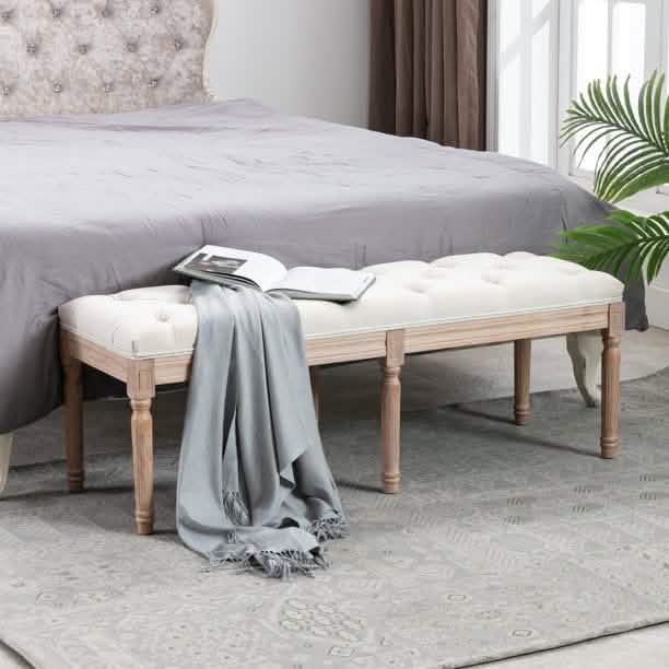 End of Bed Bench Upholstered Entryway Bench French Benchwith Rubberwood Legs DailySale