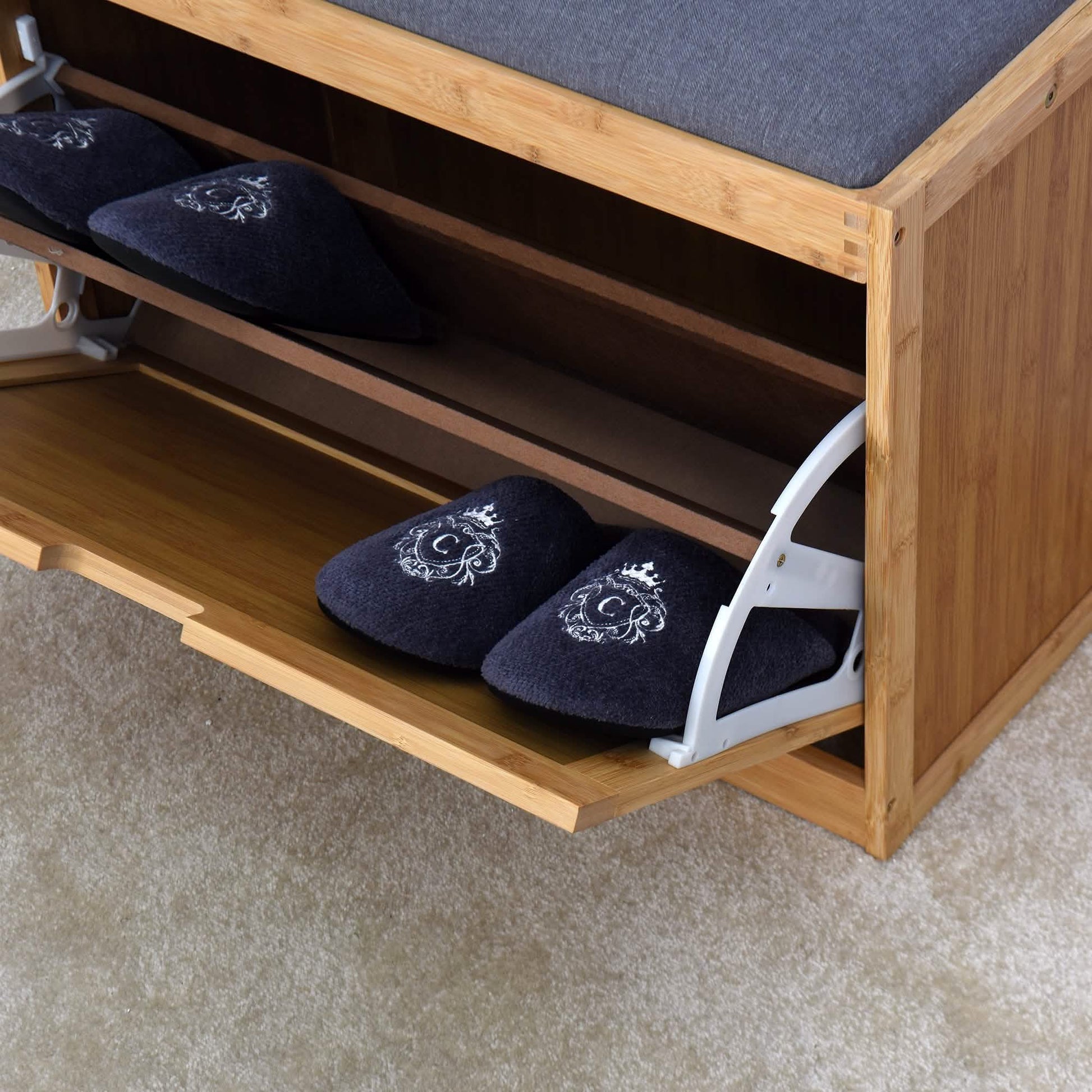 Entryway Bamboo Bench Living Room Storage Shoe Rack with Foldable Shelf DailySale