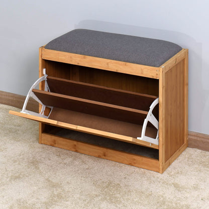 Entryway Bamboo Bench Living Room Storage Shoe Rack with Foldable Shelf DailySale
