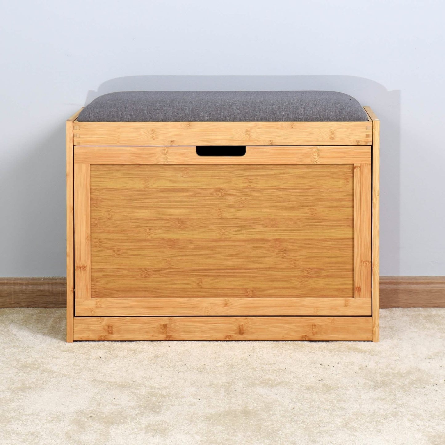 Entryway Bamboo Bench Living Room Storage Shoe Rack with Foldable Shelf DailySale
