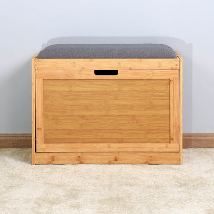 Entryway Bamboo Bench Living Room Storage Shoe Rack with Foldable Shelf DailySale