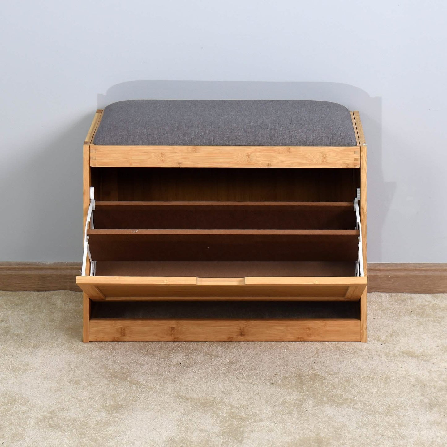 Entryway Bamboo Bench Living Room Storage Shoe Rack with Foldable Shelf DailySale