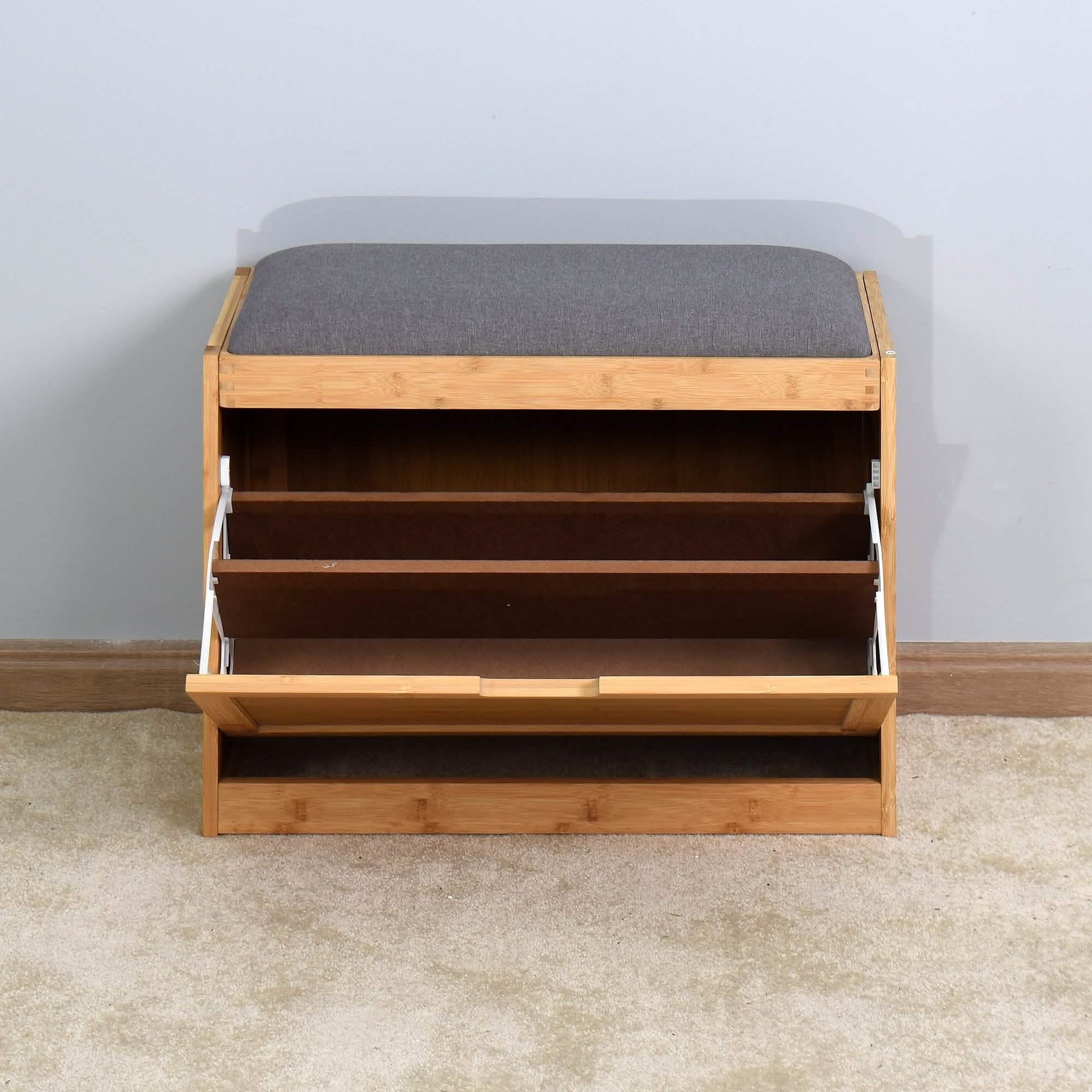 Entryway Bamboo Bench Living Room Storage Shoe Rack with Foldable Shelf DailySale