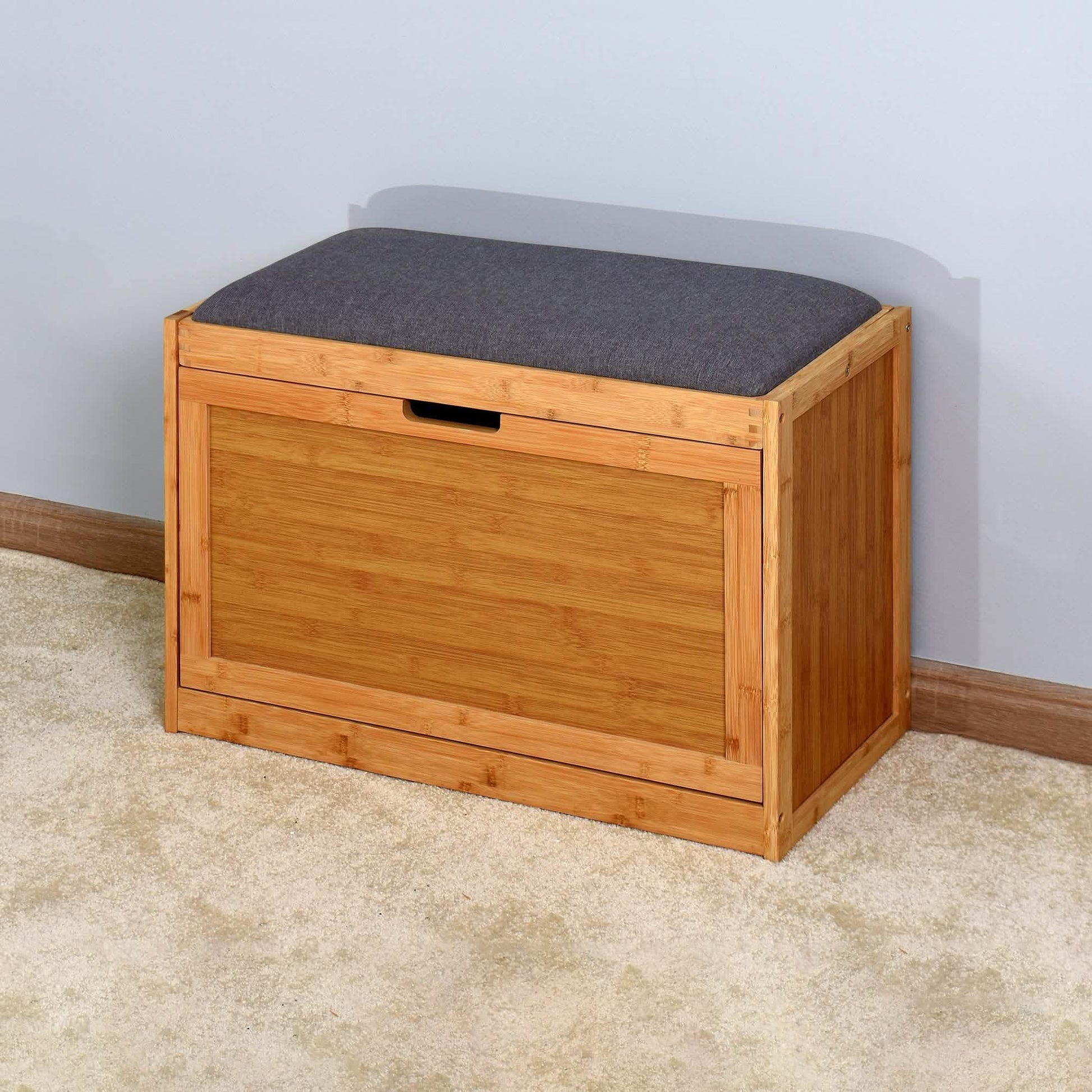 Entryway Bamboo Bench Living Room Storage Shoe Rack with Foldable Shelf DailySale
