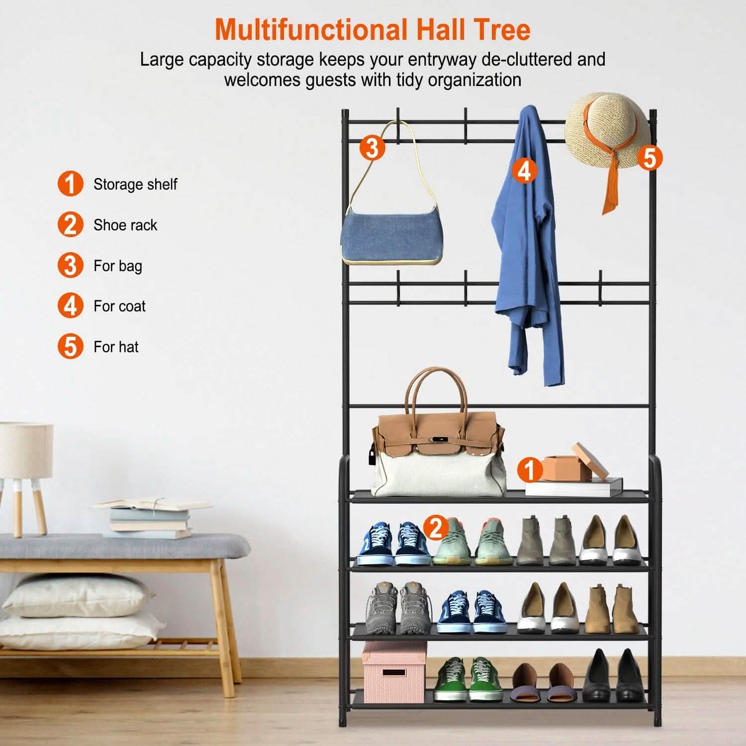 Entryway Coat Hat Rack Shoe Storage Shelf DailySale