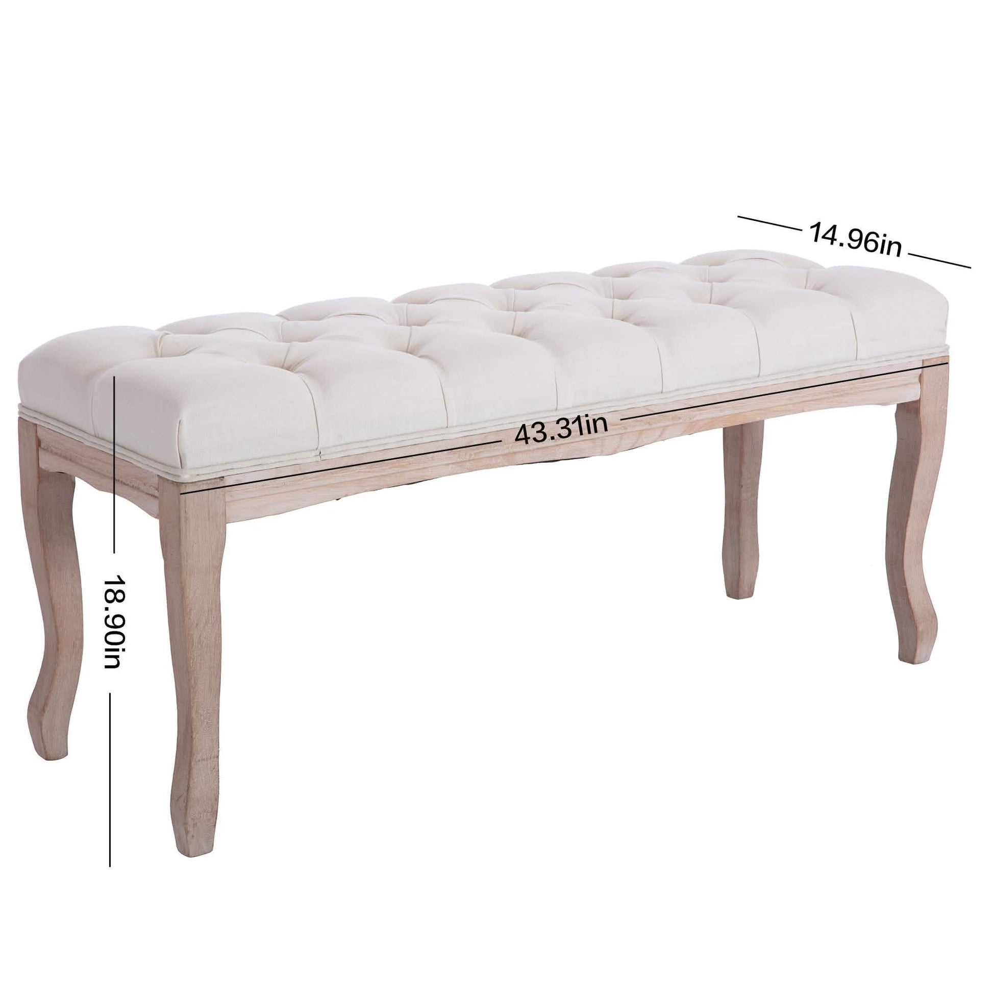 Entryway Wooden Bench, Upholstered Fabric Footstool DailySale