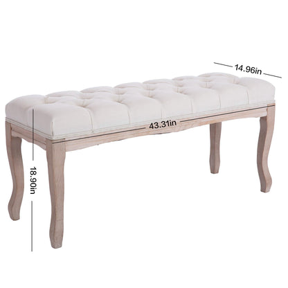 Entryway Wooden Bench, Upholstered Fabric Footstool DailySale