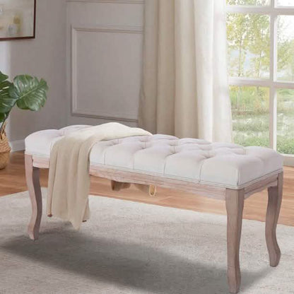 Entryway Wooden Bench, Upholstered Fabric Footstool DailySale