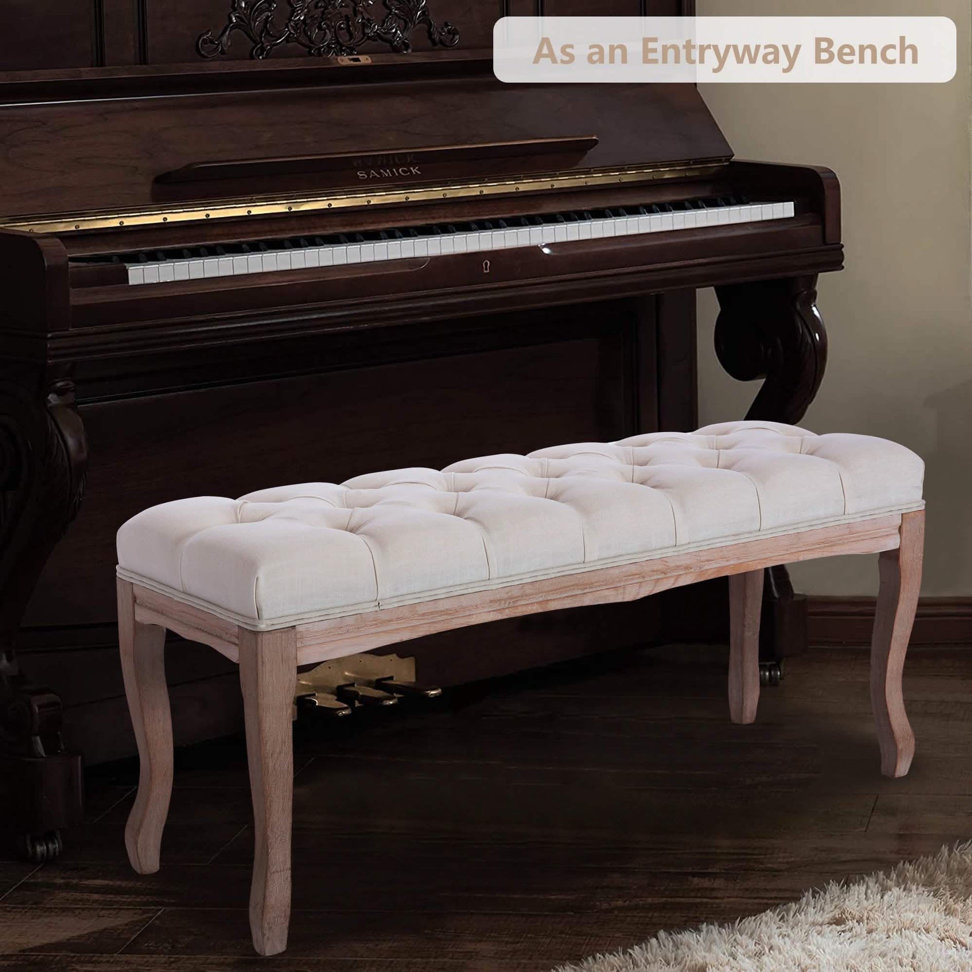 Entryway Wooden Bench, Upholstered Fabric Footstool DailySale