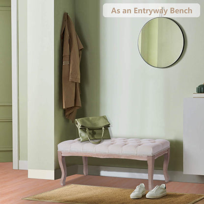 Entryway Wooden Bench, Upholstered Fabric Footstool DailySale