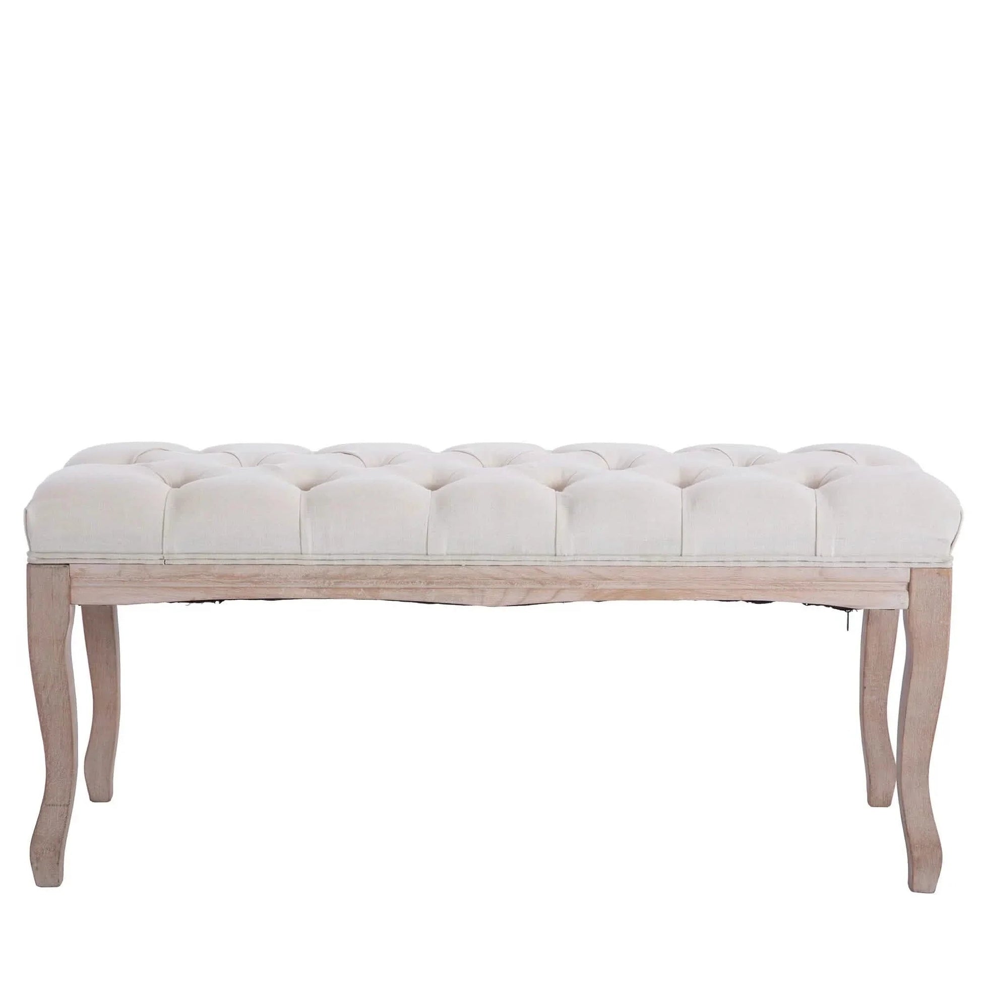 Entryway Wooden Bench, Upholstered Fabric Footstool DailySale
