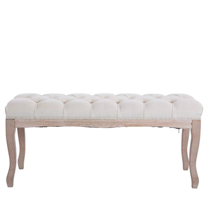 Entryway Wooden Bench, Upholstered Fabric Footstool DailySale