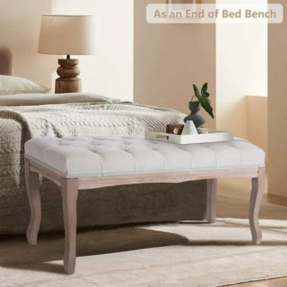 Entryway Wooden Bench, Upholstered Fabric Footstool DailySale