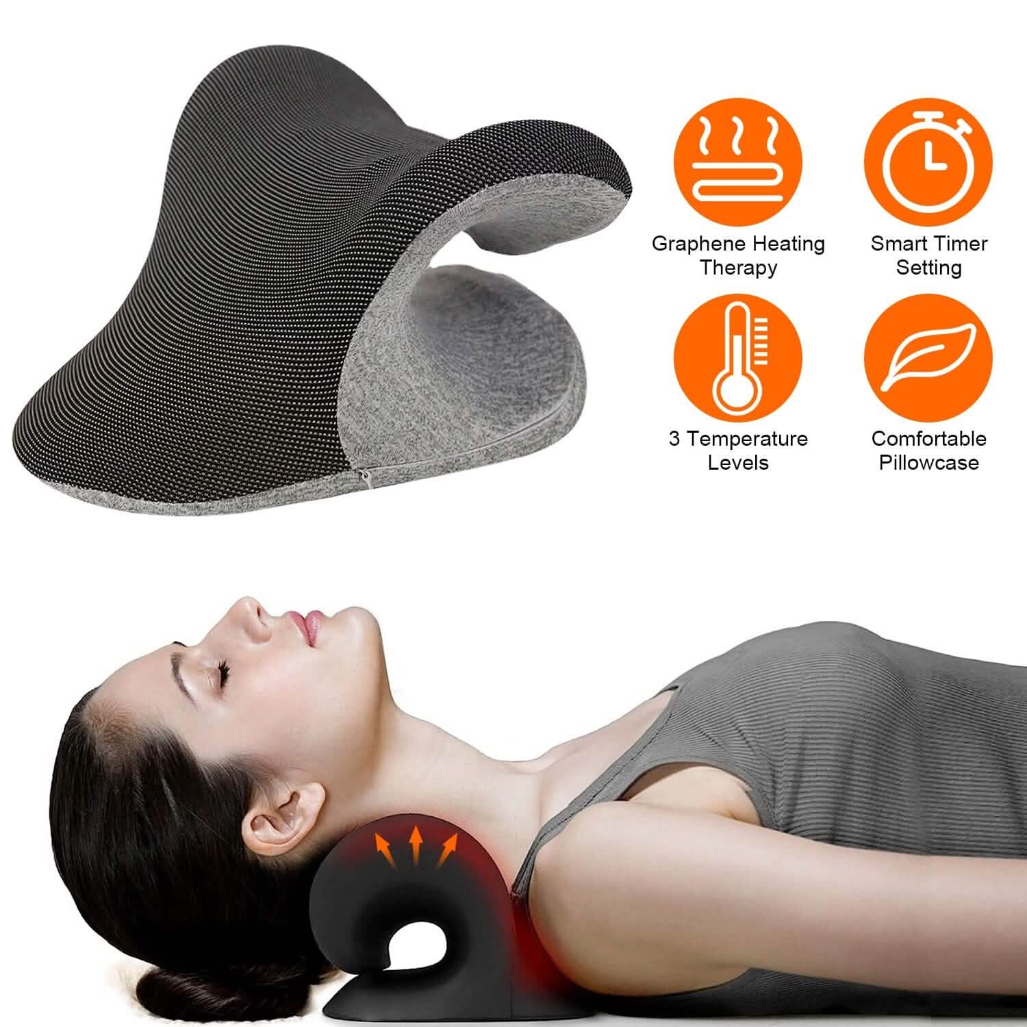 Ergonomic Heated Neck Stretcher Cervical Traction Therapy Pillow with Graphene Heating Pad DailySale