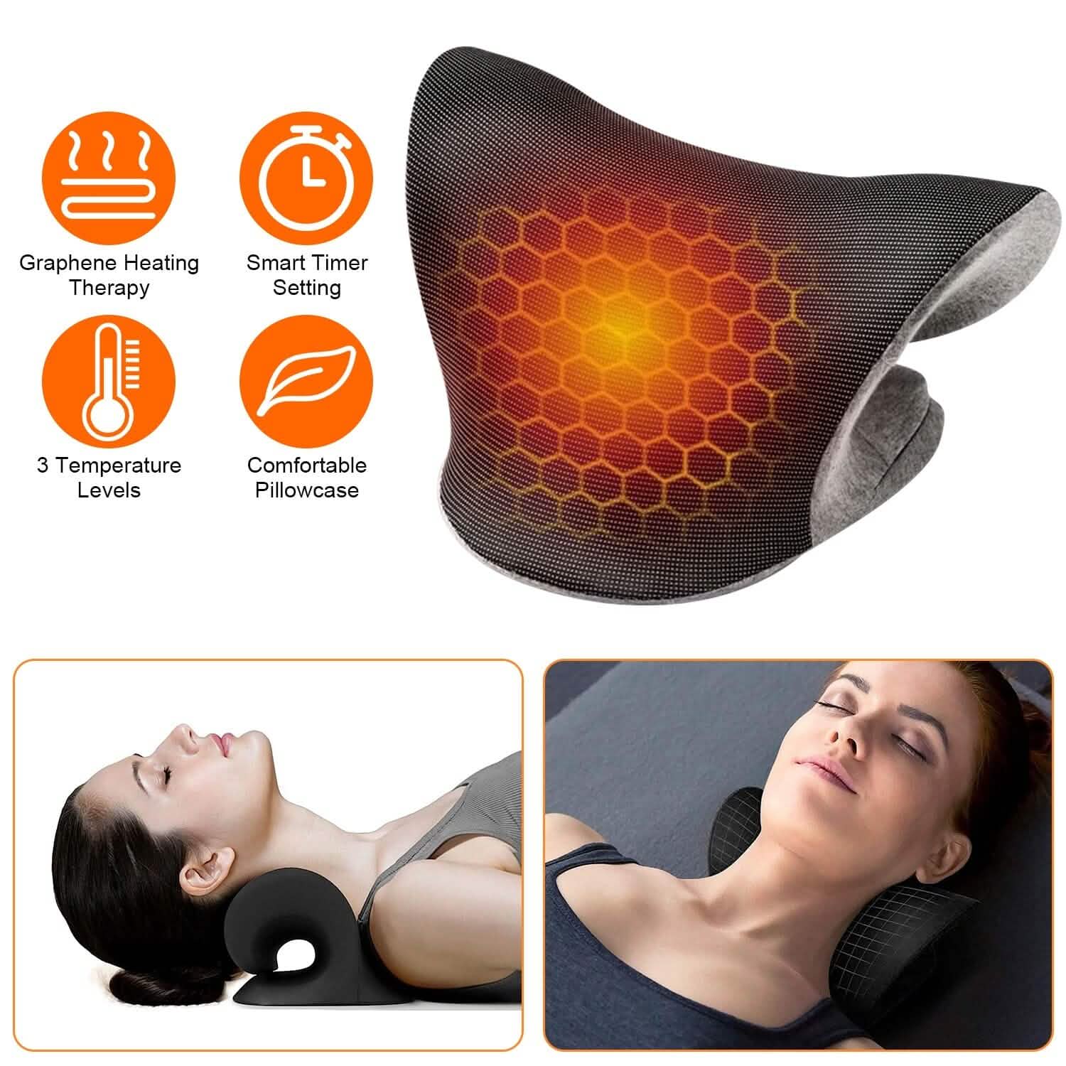 Ergonomic Heated Neck Stretcher Cervical Traction Therapy Pillow with Graphene Heating Pad DailySale