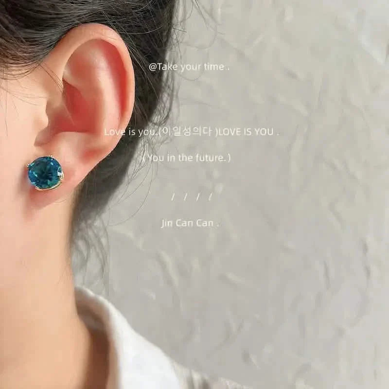 European and American Style Copper Earrings with Blue Zirconium DailySale