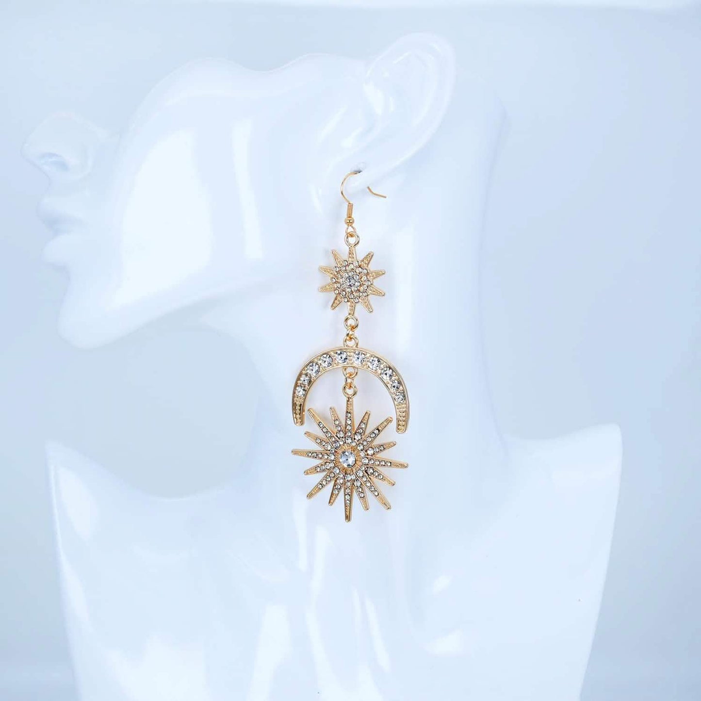 Exaggerated Luxury Sun Moon Stars Drop Earrings DailySale