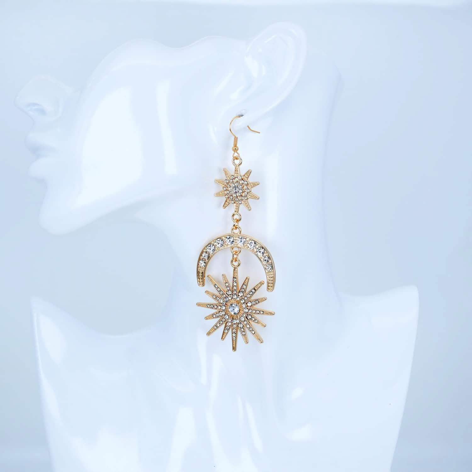 Exaggerated Luxury Sun Moon Stars Drop Earrings DailySale
