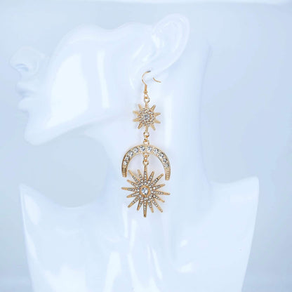 Exaggerated Luxury Sun Moon Stars Drop Earrings DailySale