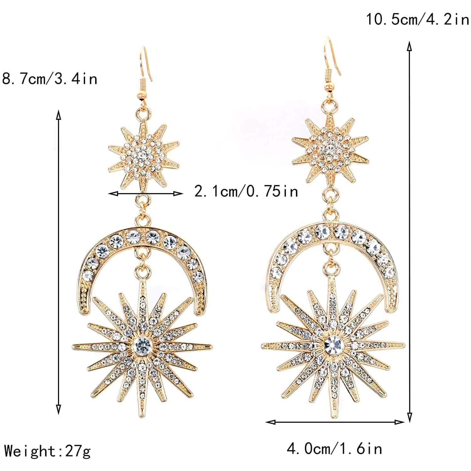Exaggerated Luxury Sun Moon Stars Drop Earrings DailySale