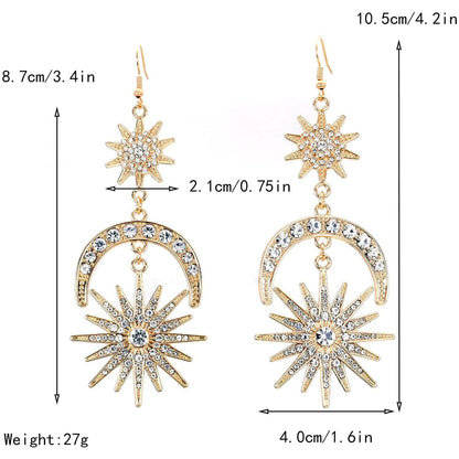 Exaggerated Luxury Sun Moon Stars Drop Earrings DailySale