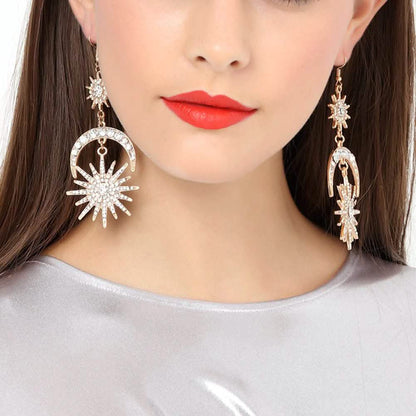 Exaggerated Luxury Sun Moon Stars Drop Earrings DailySale