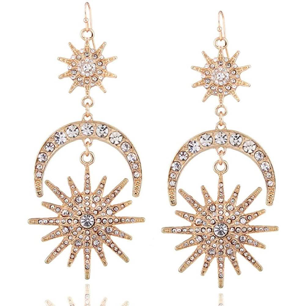 Exaggerated Luxury Sun Moon Stars Drop Earrings DailySale