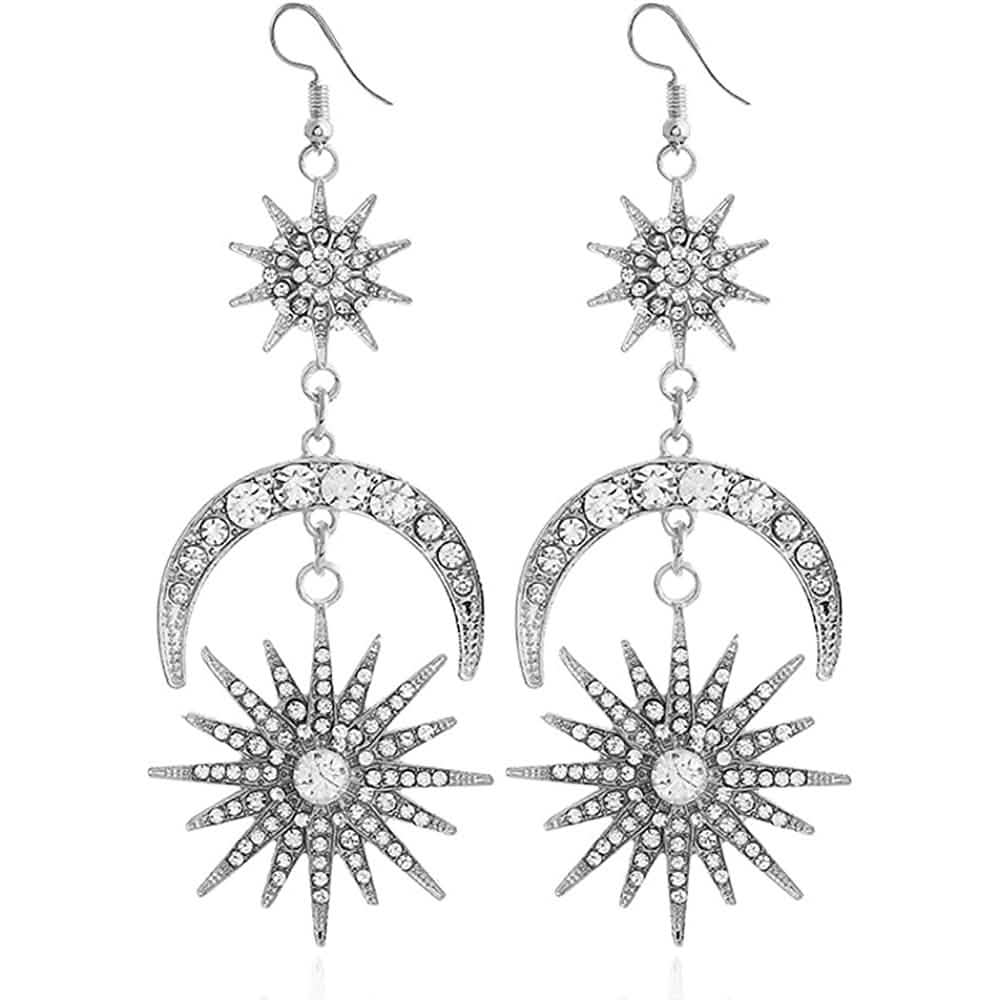 Exaggerated Luxury Sun Moon Stars Drop Earrings DailySale