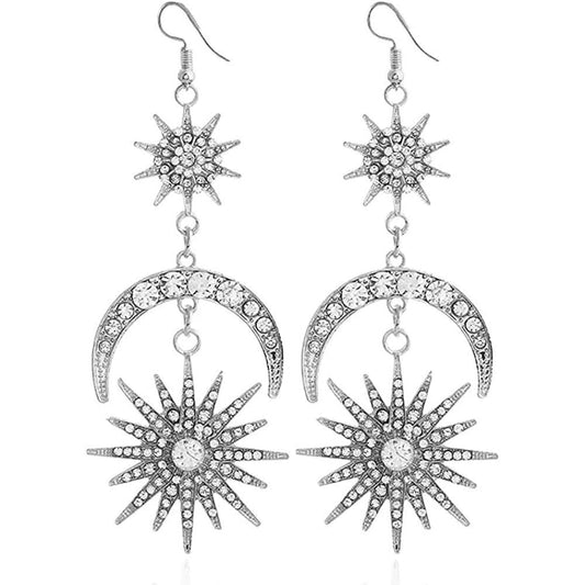 Exaggerated Luxury Sun Moon Stars Drop Earrings DailySale